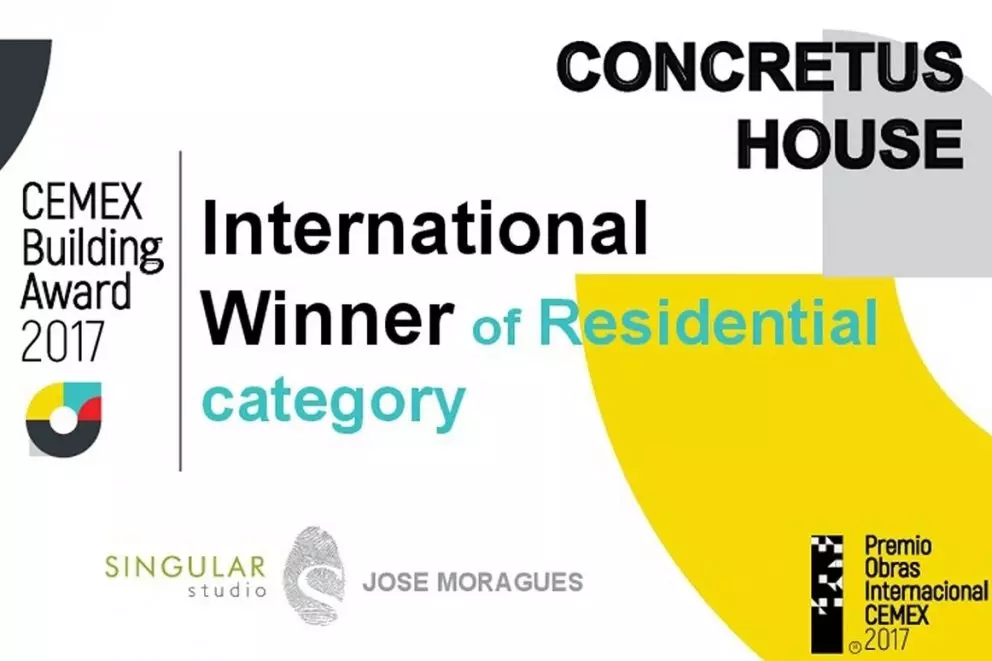 CONCRETUS HOUSE: PRIMER PREMIO INTERNACIONAL EN SU CATEGORÍA ‘VIVIENDA RESIDENCIAL’  DE LA 26 EDICIÓN DEL PREMIO OBRAS CEMEX 2017.